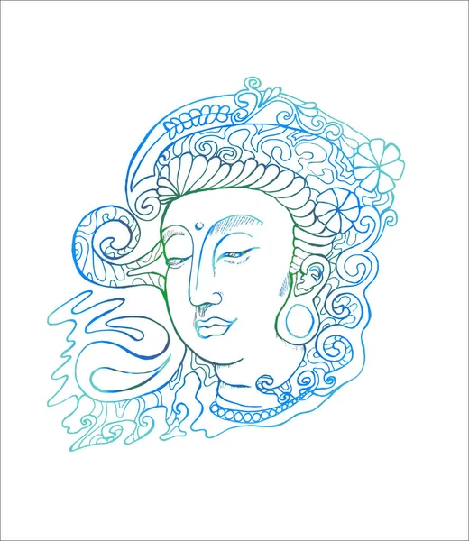Color illustration of guan yin. Stylized deity guan yin. — Stock Vector