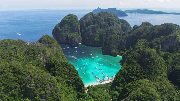 Αεροφωτογραφία Του Εικονική Τροπικό Maya Bay Νησιά Phi Phi Ταϊλάνδη — Φωτογραφία Αρχείου