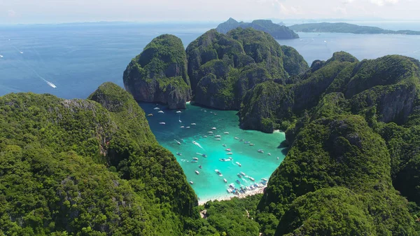 Αεροφωτογραφία Του Εικονική Τροπικό Maya Bay Νησιά Phi Phi Ταϊλάνδη — Φωτογραφία Αρχείου