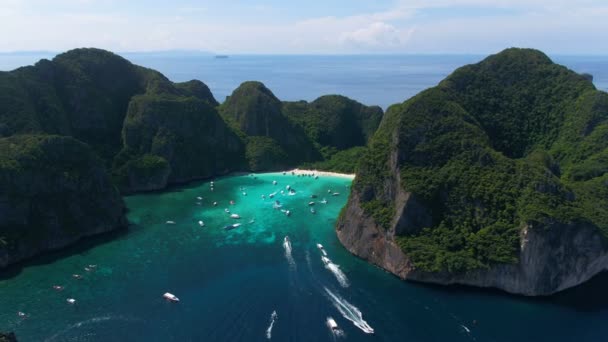 Vista Aérea Bahía Maya Islas Phi Phi Krabi Tailandia — Vídeos de Stock