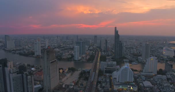 Letecký Pohled Taksin Bridge Sathorn Road Srdci Bangkoku Thajsko — Stock video