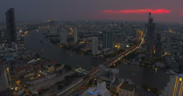 Aerial View Taksin Bridge Sathorn Road Heart Bangkok Thailand — Stock Video