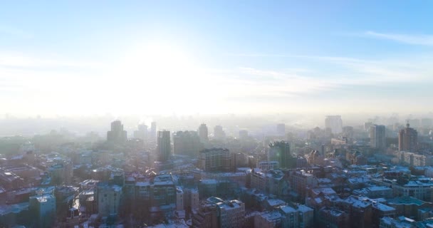 Vista Aérea Sobre Cidade Inverno Antes Pôr Sol — Vídeo de Stock