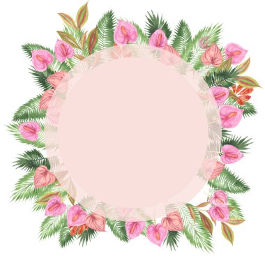 tropikal suluboya arka plan, doğal yaprak, paportnik, yoğun orman, palmiye yaprakları, liana, geleneksel chant, callas, yaklaşık, beyaz arka plan üzerinde