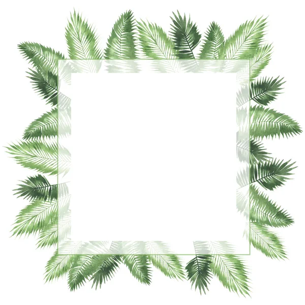 Tropische Aquarel Achtergrond Natuurlijke Bladeren Paportnik Dichte Jungle Palm Leaves — Stockfoto