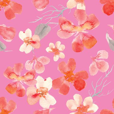 sulu boya Dikişsiz çiçek deseni dekor tasarımı, arka plan, kapak, yüksek çözünürlükte baskı, tekstil, duvar kağıdı, kitaplar, web tasarım, kiraz çiçekleri