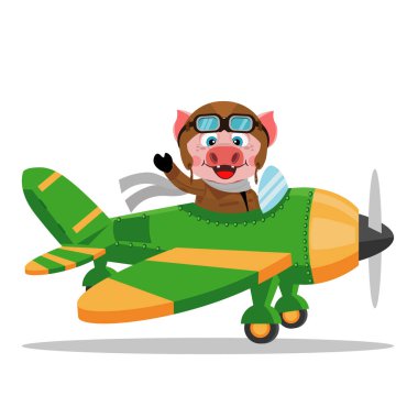 Uçakta domuz. Beyaz arka plan üzerinde izole vektör çizim.