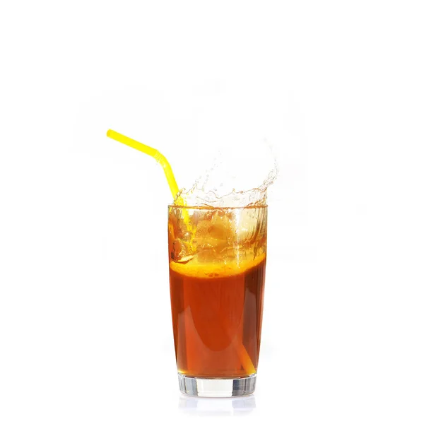 Slice Lemon Flies Refreshing Tea Splashes Drops — Stock Photo, Image