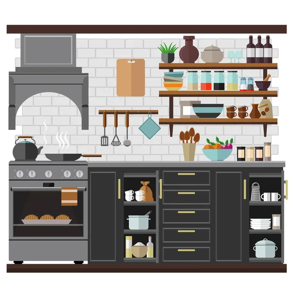 Stylish Fashionable Kitchen Simple Colors Vector Illustration Theme Interior — Stock Vector