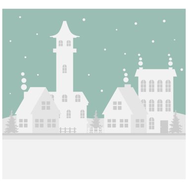 Mutlu Noeller ve mutlu yeni yıl. Bir küçük kış şehir. Kağıt Sanat dijital tarzı. Vektör çizim.