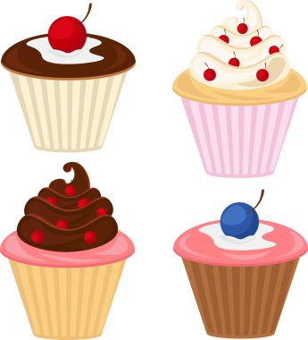 Tatlı kek kiraz ile. Tatlı kek jöle ve sufle katmanları ve Ahududu reçeli vektör simgesi. Kek kümesi.