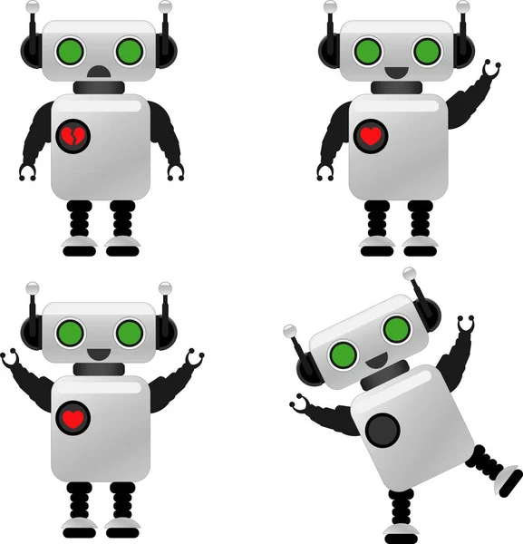 Conjunto Robôs Fofos Tecnologias Inovadoras Ilustração Vetorial Robôs Humanoides —  Vetores de Stock