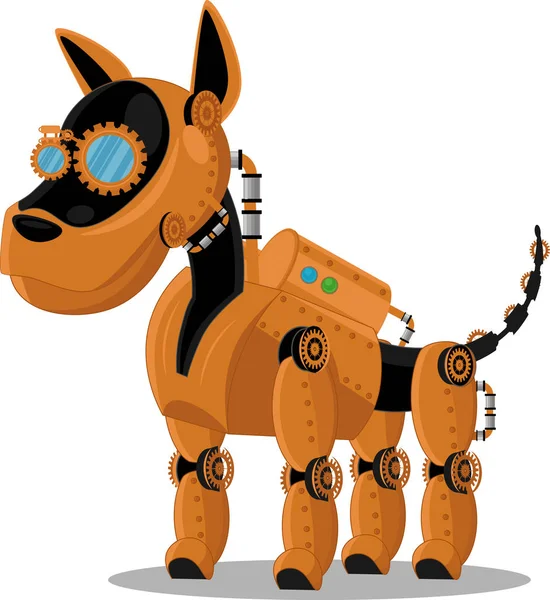 Köpek steampunk robotu. Alışılmadık hayvan desenli vektör çizimi.