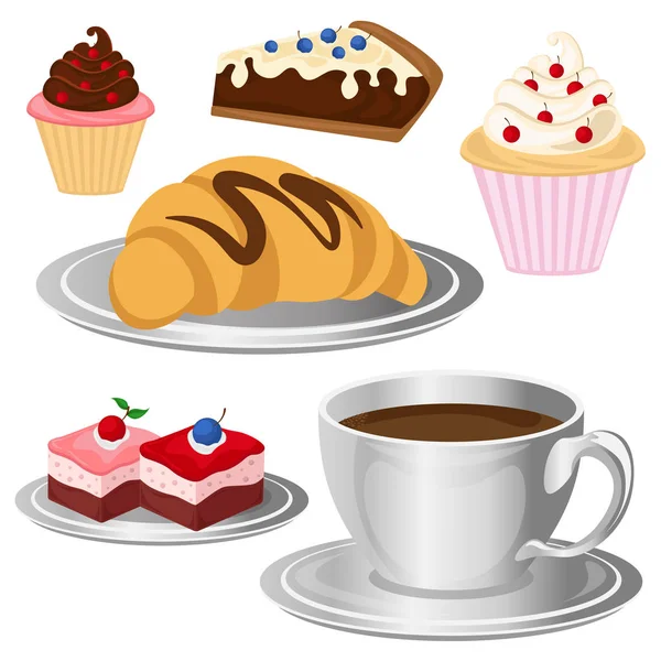 Кафе готово. Кофе, хорватский, пирожные и кексы. Векторная иллюстрация . — стоковый вектор
