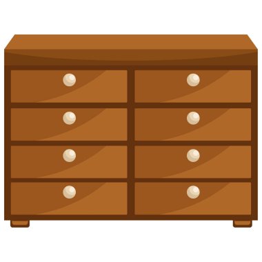 Bölümleri ve bölümleri olan ahşap bir komodin. Ev mobilyalarının teması üzerine vektör illüstrasyonu.