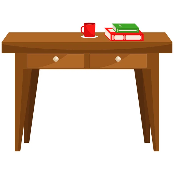 Dřevěný stůl. Stůl se zásuvkami. Vektorová ilustrace na téma nábytku. — Stockový vektor