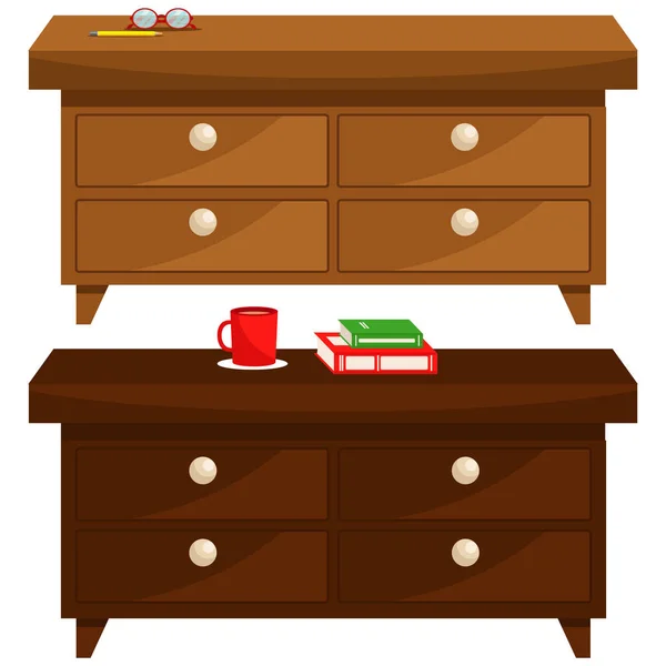 Két különböző árnyalatú fából készült asztal. Vektoros illusztráció a bútorok témájában. — Stock Vector