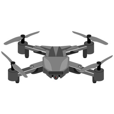 Video kameralı hava aracı. İnsansız insansız hava aracı quadcopter teması üzerine vektör illüstrasyon.