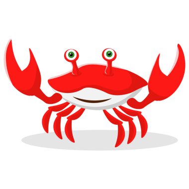 Neşeli gülümseyen yengeç beyaz izole arka plan üzerinde karikatür tarzında çizilir. Vektör çizimi.