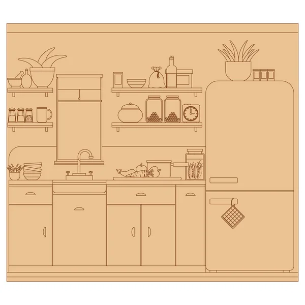 Kitchen Form Sketch Brown Background Vector Illustration — Stock Vector