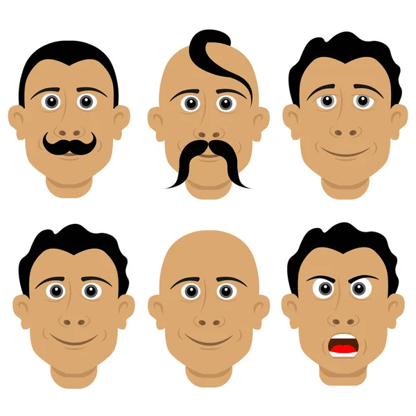 Set Different Male Faces Different Hairstyles Emotions Vector Illustration White — Stock Vector