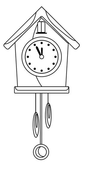 Reloj Vectorial Con Cuco Para Colorear Sobre Fondo Blanco Aislado — Vector de stock