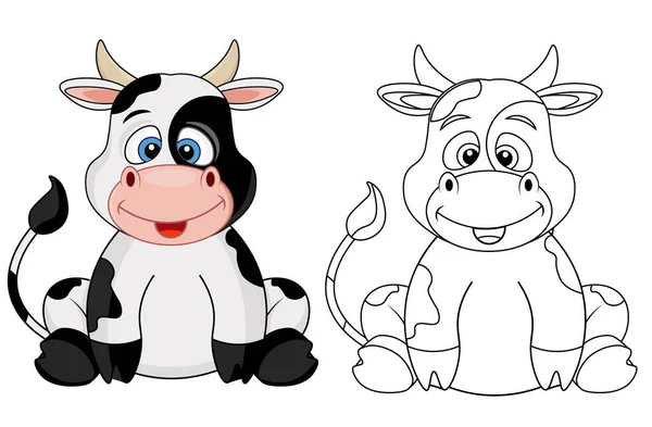 Set Two Vector Cows Coloring Vector Illustration Colored Black White — Stock Vector