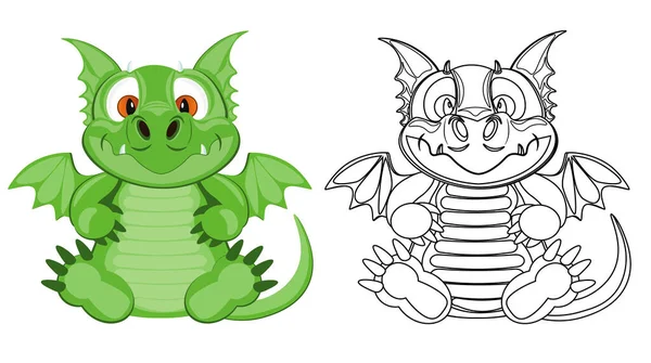 Ensemble Deux Dragons Vectoriels Pour Coloration Illustration Vectorielle Dragon Couleur — Image vectorielle
