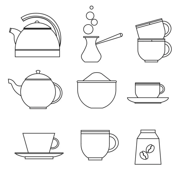 Tee Und Kaffeeset Vorhanden Vektor Illustration Zum Thema Geschirr Und — Stockvektor