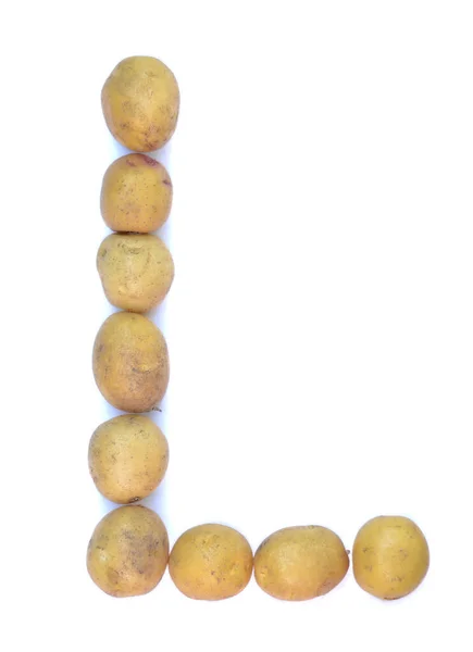Letter English Alphabet Potatoes Letter Made Fruit White Background — Stock Photo, Image