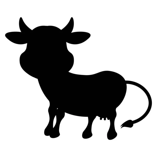 Vector Black Silhouette Cow Illustration White Background — Stock Vector