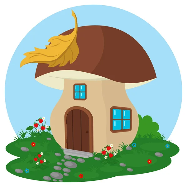 クリアリングでおとぎ話のキノコの家 小さな生き物の家のベクトル図 — ストックベクタ
