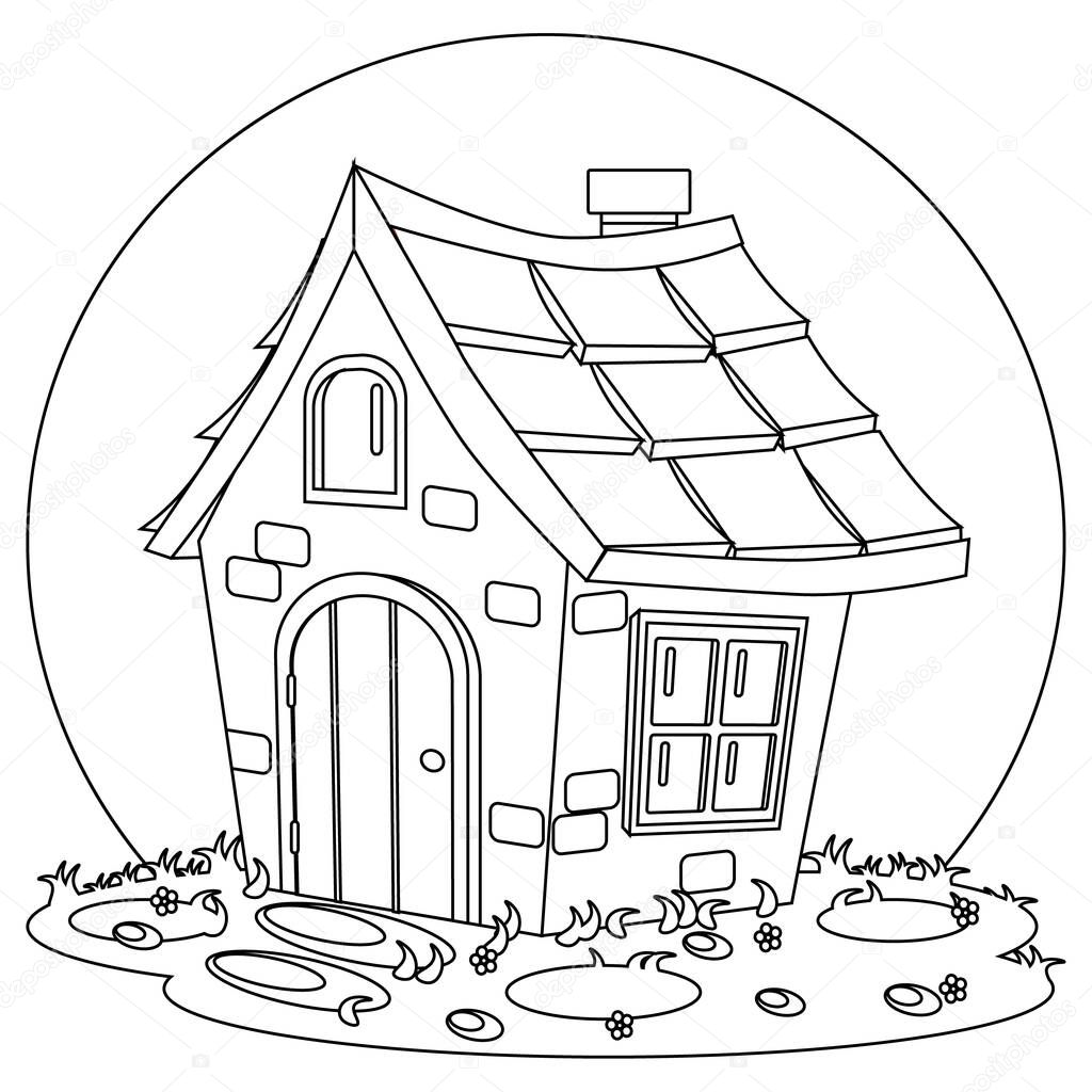 Fabulous house vector colouring book in cartoon style. Vector illustration on the theme of construction and architecture.
