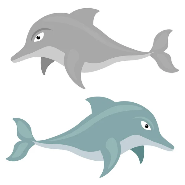 Набор Векторных Дельфинов Иллюстрация Белом Изолированном Фоне Тему Морских Обитателей — стоковый вектор