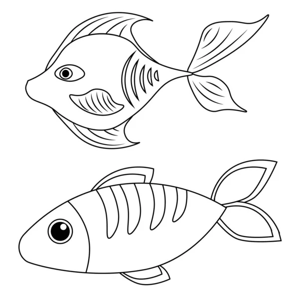 Vector Coloring Book Theme Tropical Fish Inhabitants Sea Decorating — Stock Vector