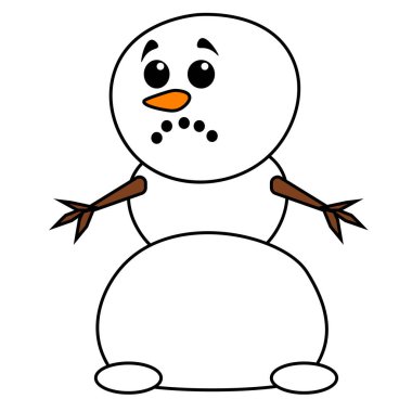 Şaşırmış komik kardan adam. İzole edilmiş beyaz arkaplanda vektör illüstrasyonu.