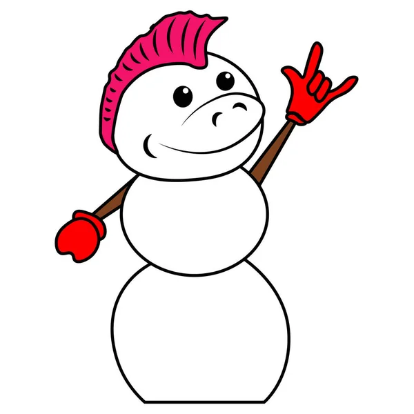 Drôle Bonhomme Neige Informel Avec Mohawk Illustration Vectorielle Sur Fond — Image vectorielle