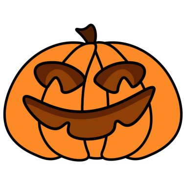 Komik balkabağı Cadılar Bayramı. Beyaz izole edilmiş bir arkaplanda tatil teması üzerine vektör illüstrasyonu