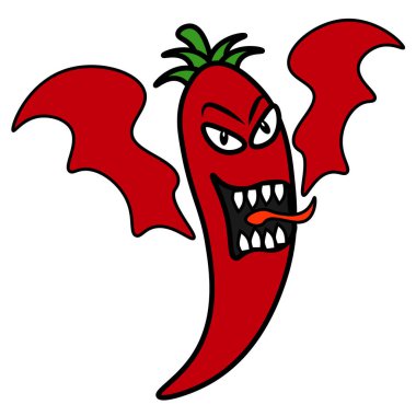 Komik ve korkutucu acı biber. Çizgi film meyvesinin teması üzerine vektör illüstrasyonu.