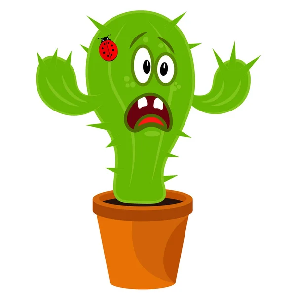 Cactus Divertidos Asustados Una Olla Ilustración Dibujos Animados Vectoriales Sobre — Vector de stock