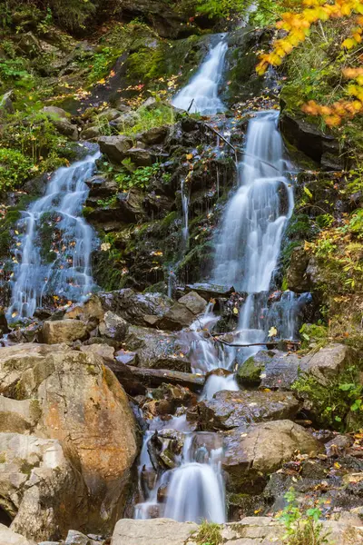 Mountain Stream Rocky Waterfall Tourist Geological Landmark Waterfall Trufanets Carpathians — Stock Photo, Image