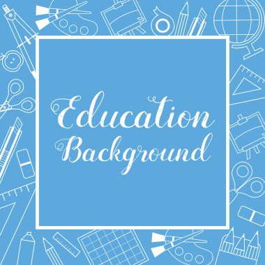 Eğitim okul malzemeleri simgesi in kare Banner arka plan mavi vektör çizim kaplı
