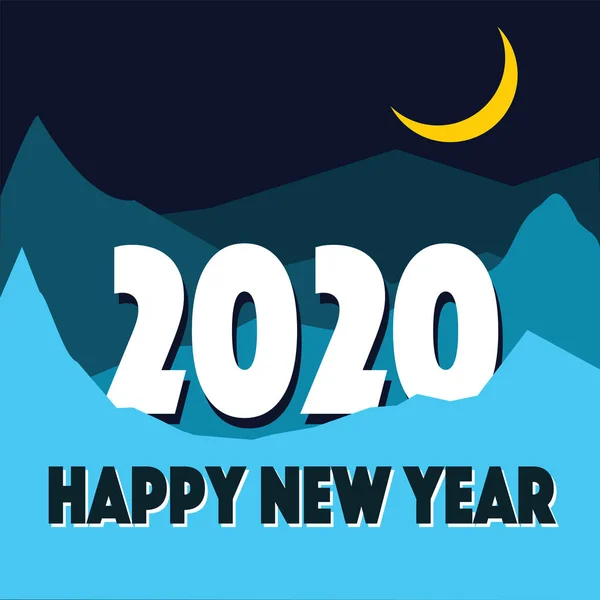 Szczęśliwego Nowego Roku 2020 Mountain Nocy Wektor Ilustracja — Wektor stockowy