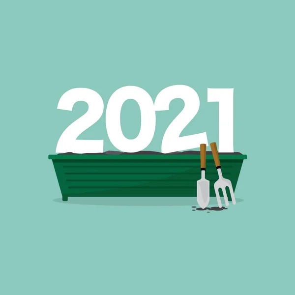 2021 Fonte Sobre Vaso Vegetal Que Mostra Início Novas Coisas —  Vetores de Stock
