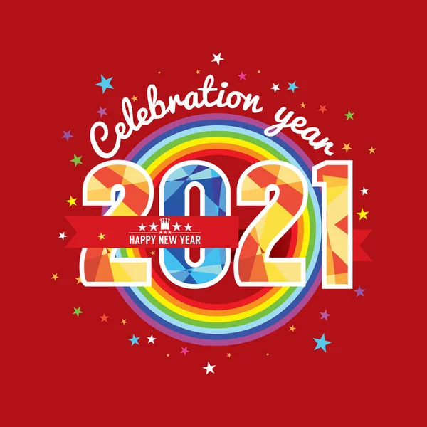 Celebrating 2021 Colorful Rainbow Vector Illustration — Stock Vector