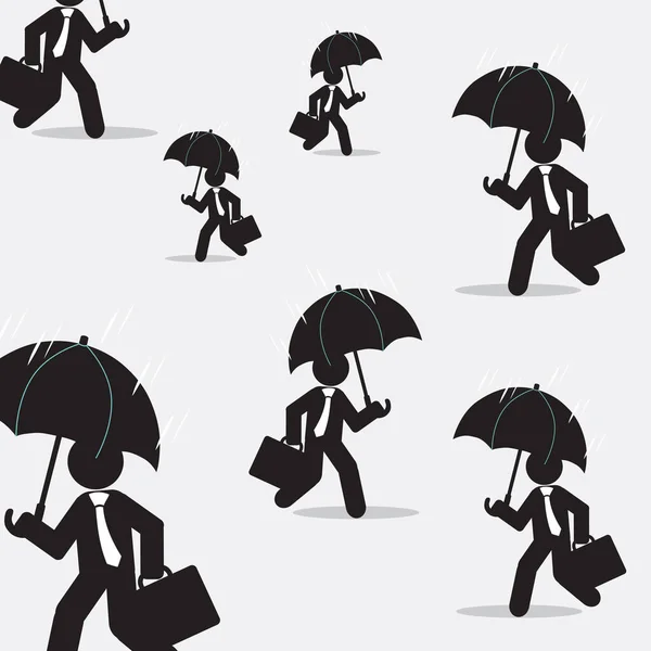 雨のベクトルイラストの傘付きビジネスマンアイコン — ストックベクタ