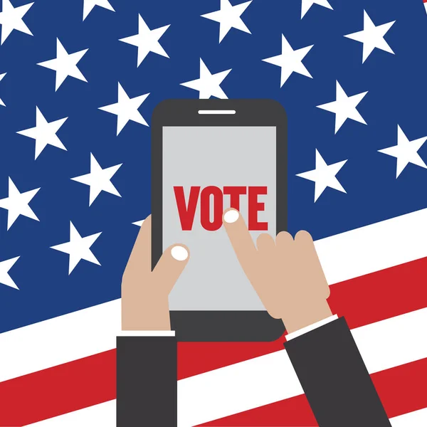 Uomo Con Uno Smartphone Votare Elezioni Presidenziali Usa Tramite Smart — Vettoriale Stock