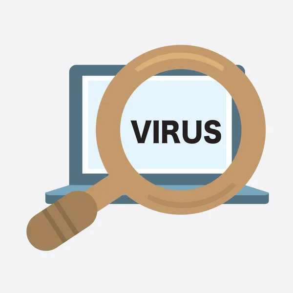 Magnifying Glass Scanning Laptop Computers Viruses Agent Using Internet Safely — стоковий вектор