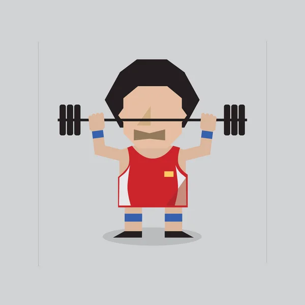 Platte Ontwerp Gewichtheffer Sportman Lifting Zwaargewicht Lange Halter Vector Illustratie — Stockvector