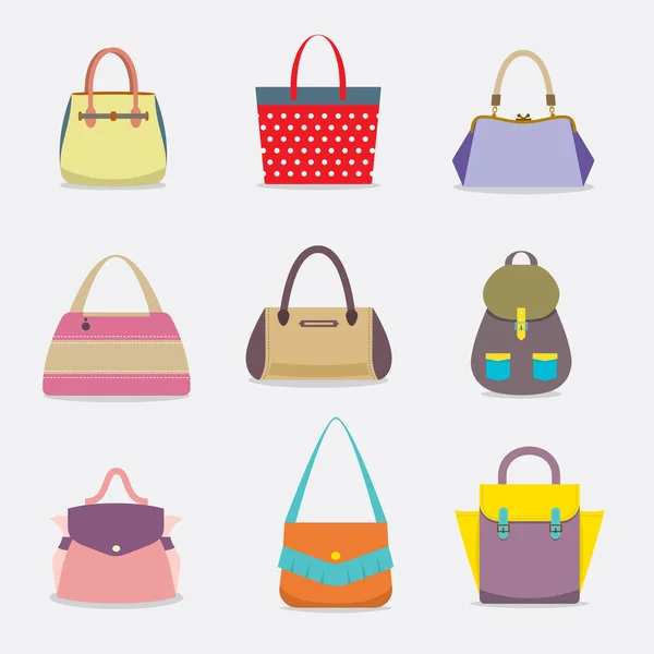 Flat Design Women Bags Set Vector Illustration — Stock Vector